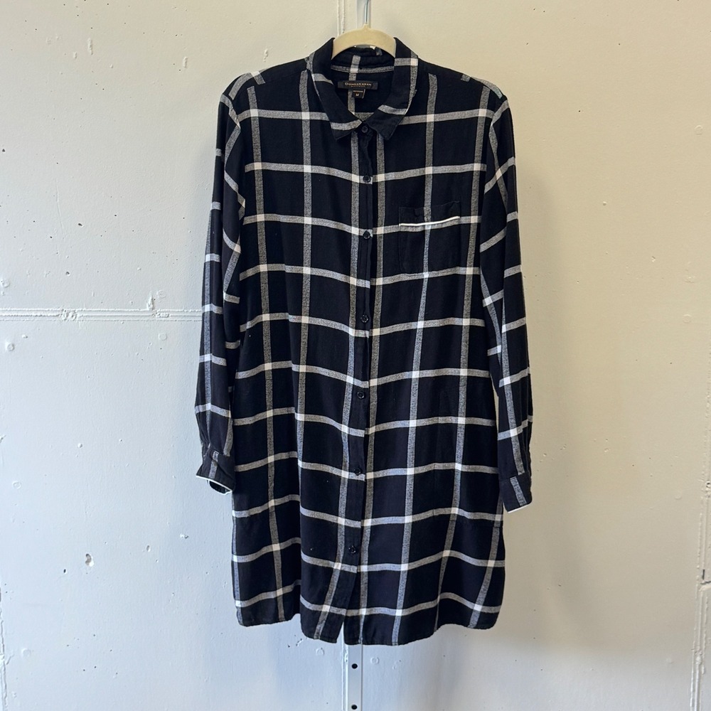 Donna Karan Sleepwear Black White Plaid Button Down Tunic Nightshirt Medium